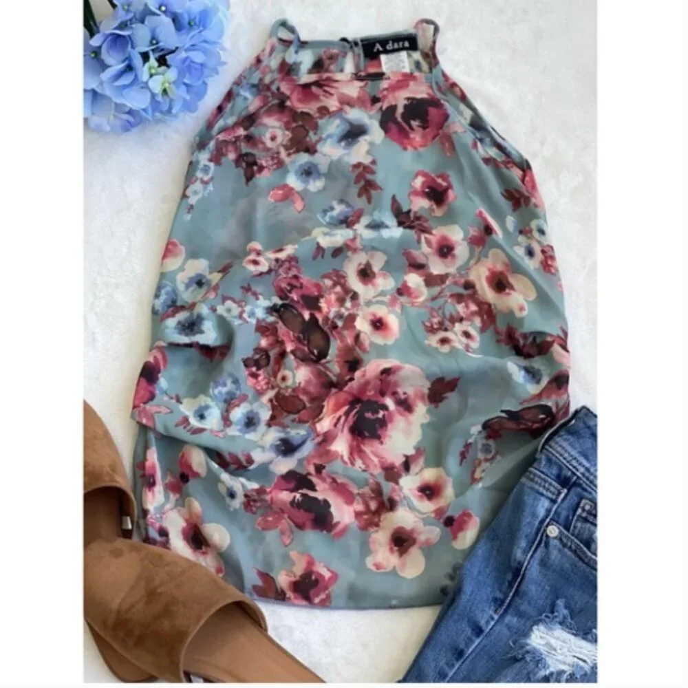 Floral Spaghetti Strap Tank Top Size S - Picture 1 of 3